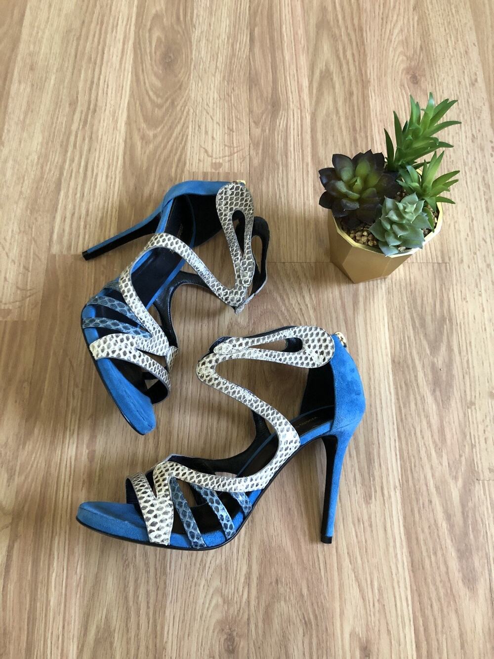 NWOB Roberto Cavalli Snakeskin Suede Stiletto Strappy Heels SZ EUR 38.5 / US 7.5